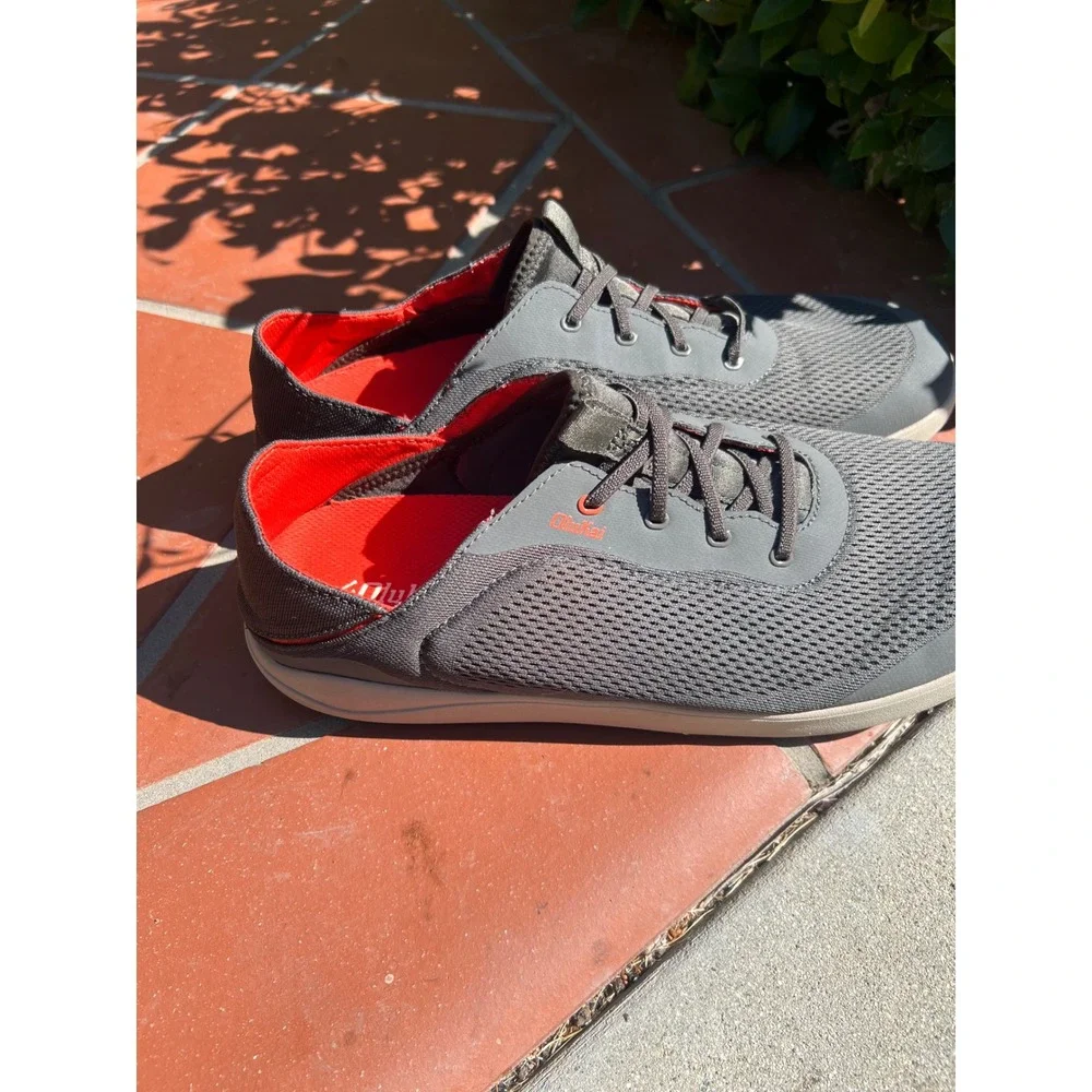OluKai Moku Pae Mens Boat Shoes Gray Red Mesh Sneakers 10472-4EKZ US 14